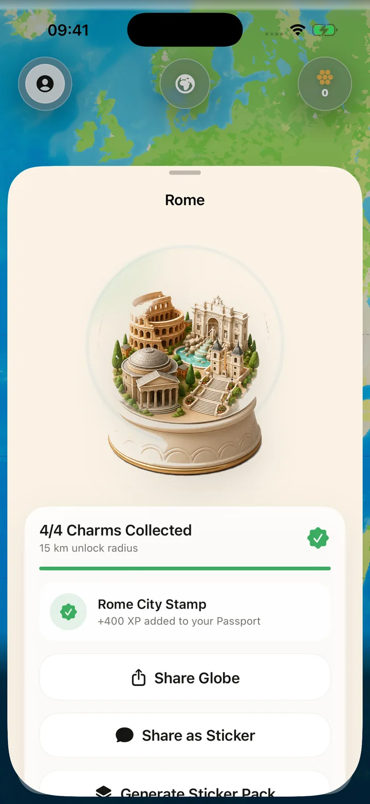Rome Globe and collected landmarks in Passported